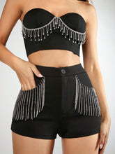 BAE Rhinestone Fringe Trim Pocket Patched Shorts
